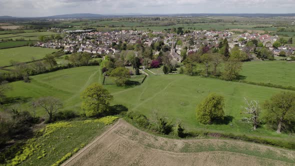 Mickleton Village Church North Gloucestershire Spring Season Aerial Landscape England Colour Graded