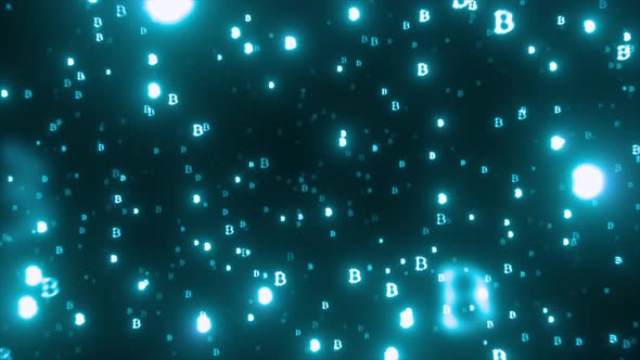 Glow Bitcoin Flies Towards the Camera on the Dark Black Background alt