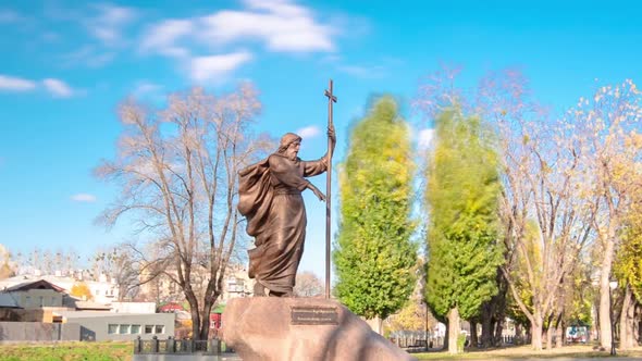 The Monument to Holy Apostle Andrew the FirstCalled in the on the City Park Strelka Timelapse alt
