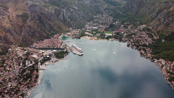 aerial view of Old town Kotor Montenegro on the coast of Boka bay in the Mediterranean. 