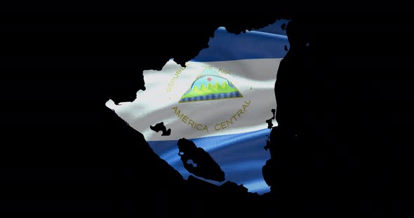 Nicaragua national flag background with country shape outline. Alpha channel animation alt