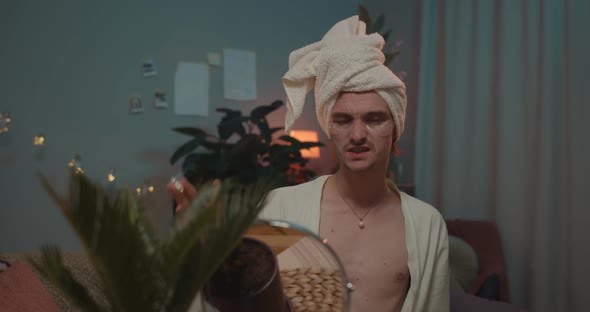 Young Man Transgender in Loungewear Smoking Cigarette and Singing song.Close Up of Carefree Trans