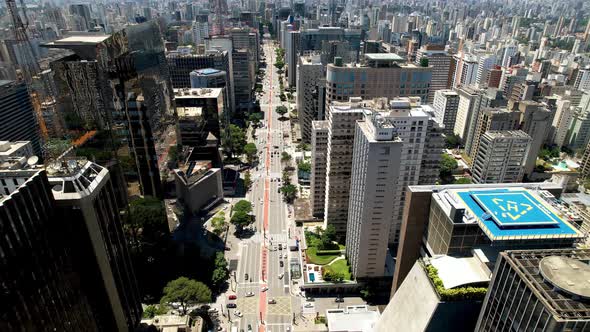 Top down view of Paulista Avenue at downtown Sao Paulo Brazil alt