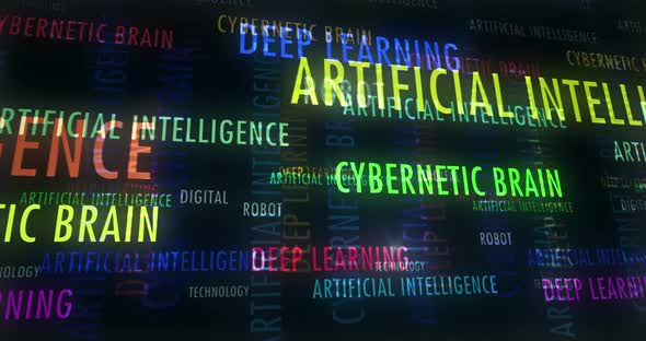 Artificial intelligence deep learning and cybernetic brain text loop abstract concept alt