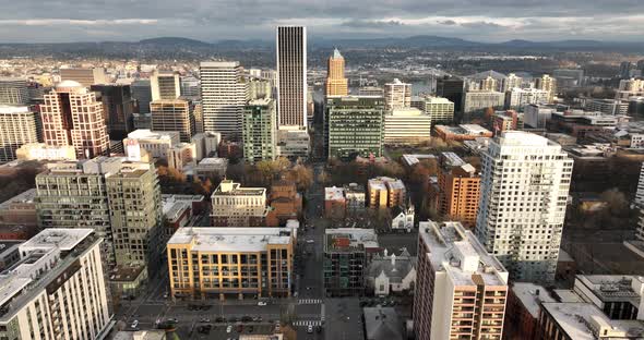 Portland Core Downtown Advance Aerial 4K UHD