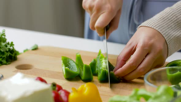 Young Woman Chopping Vegetables at Home alt