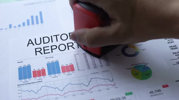 Auditors Report Rejected, Hand Stamping Seal on Official Document, Statistics alt