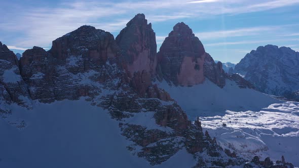 Tre Cime Di Lavaredo on Sunny Day in Winter alt