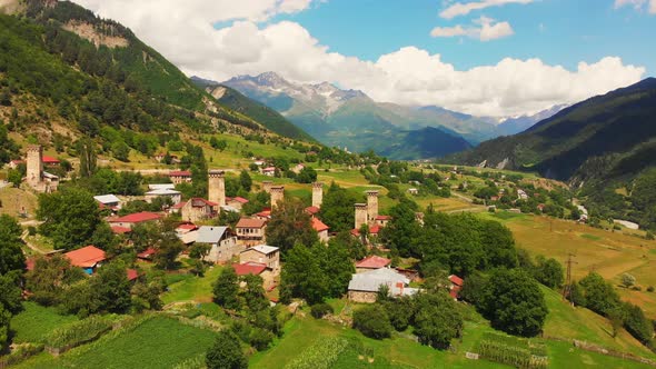Aerial Ascending View Of Svaneti Villages alt
