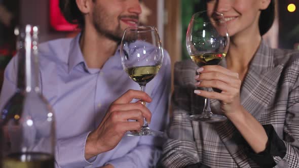 Nested Sequence Couple On Date. Man And Woman Drinking Wine At Restaurant alt