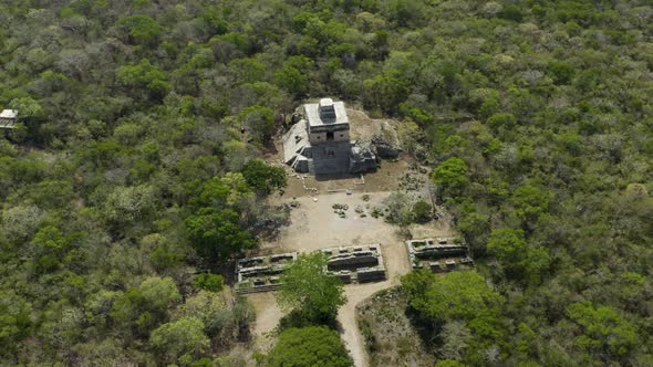 Aerial view of Dzibilchaltun Maya culture archeological site in the jungle, Yucatan, Mexico alt