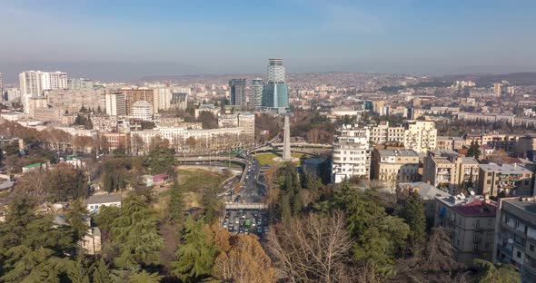 Aerial hyperlapse of Heroes Square in the center of Tbilisi, Georgia alt