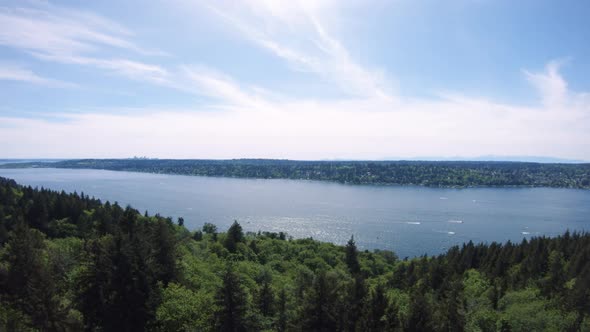 Drone Rising Over Trees To Reveal Lake Washington Weekend Boating alt