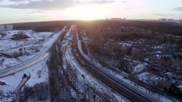 Aerial View of Train in Moscow City, Russia