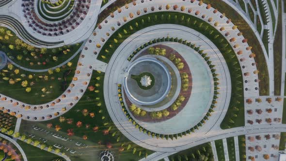 Aerial view of Galitsky Krasnodar Park in autumn. Urban patterns labyrinths cityscape, futuristic