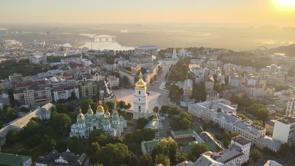 St. Sophia Church in the Morning at Dawn. Kyiv. Ukraine. Aerial View alt
