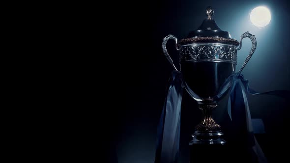 Silver Trophy Cup Standing Isolated. Premium Award of Sport Achievement. Best Prize for Sport alt