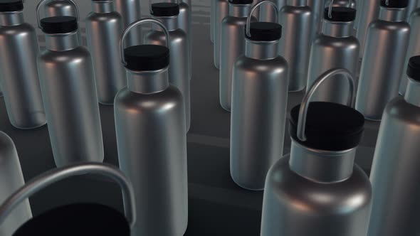 A Lot Of Steel Water Bottles In A Row Hd alt