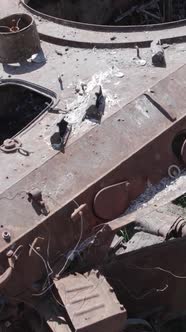 Vertical Video of a Burnt Military Equipment During the War in Ukraine alt