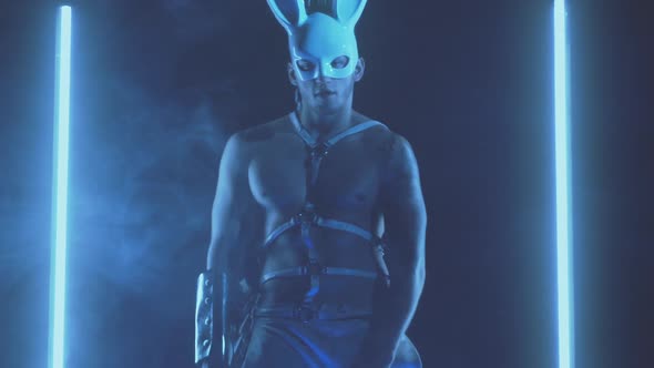 Sexy Man Dancing in a Rabbit Mask alt