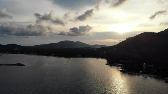 Beautiful from high view of sunset around sea alt