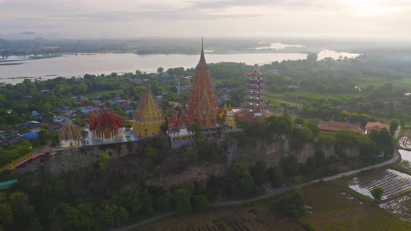 Aerial view of Big Golden Buddha Statue and pagoda in Tiger Cave Temple or Wat Tham Suea alt