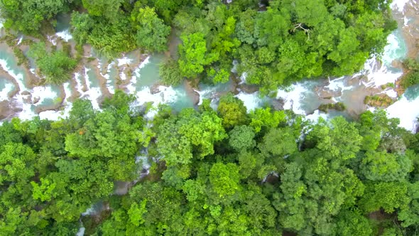 A view from above of the Agua Azul Waterfalls