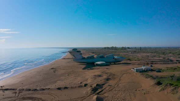 Soviet Military Aircraftekranoplan Lun on the Coast of the Caspian Sea alt