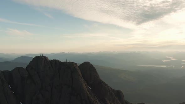 Beautiful Aerial view of Canadian Mountain Landscape during a vibrant summer sunset. Taken at Mt Arr alt