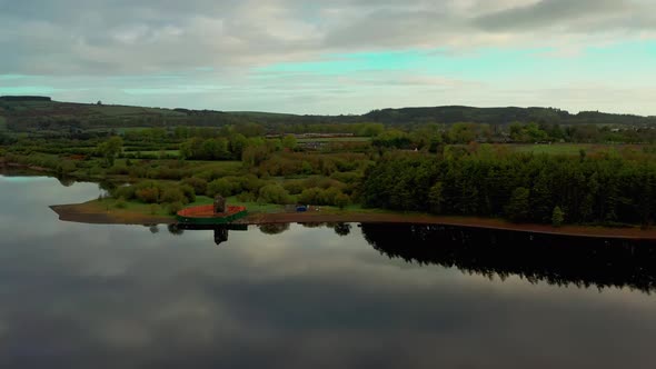 Aerial view over Irish landscape at sunrise alt