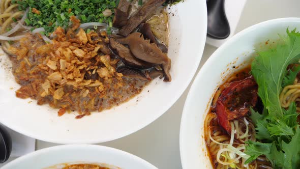 Different Styles of Traditional Japanese Ramen Soups. Healthy Delicious Asian Cuisine  alt