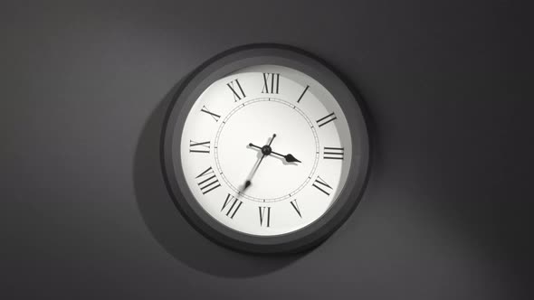 Latin Clock Face In Time Lapse On Dark Grey Wall  alt
