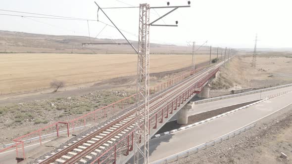Aerial view of empty Railway bridge in Samtskhe-Javakheti region, Georgia. alt