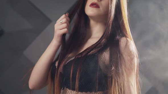 Fashion Shoot of Young Sexy Woman in Lingerie in Haze alt