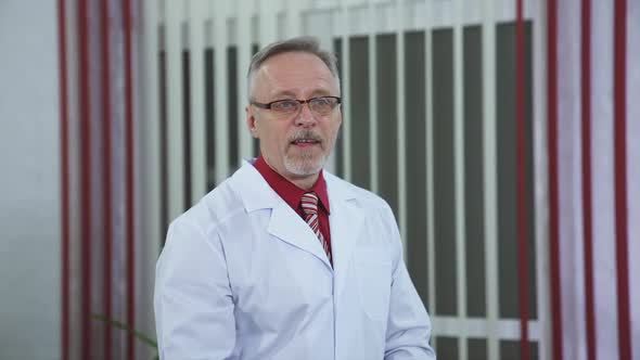 Cheerful doctor in medical center. alt