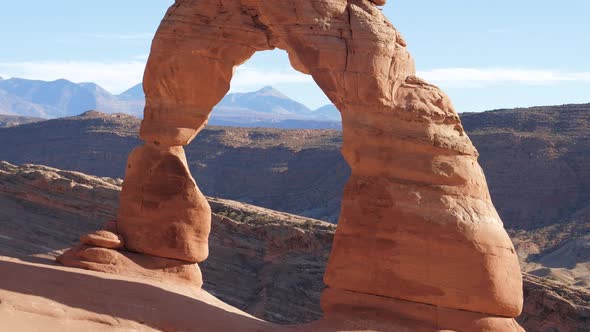 Panorama Of Famous Fiery Red Orange Rock Sandstone Delicate Arch In Arches Park alt