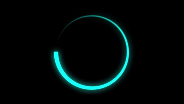 Spinning Blue Neon circle. Abstract Neon Glowing Circle. On a black background.