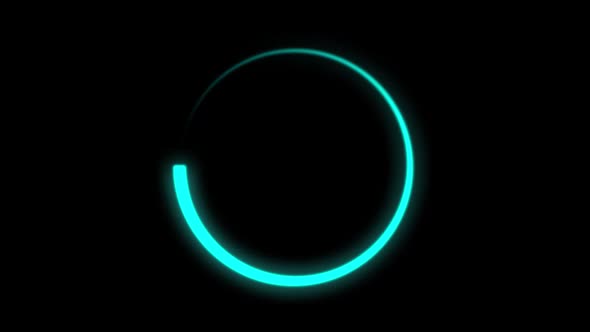 Spinning Blue Neon circle. Abstract Neon Glowing Circle. On a black background. alt