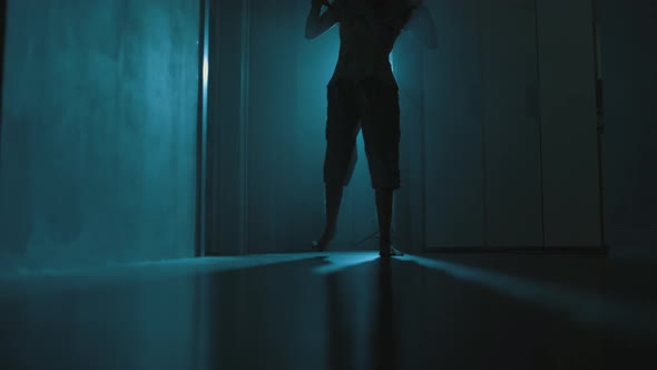 Scary Zombie In Torn Old Clothes Walks Creepy House alt