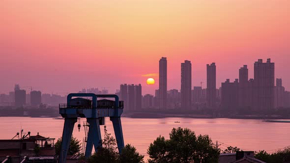 Timelapse of Wuhan city .Panoramic skyline and buildings alt