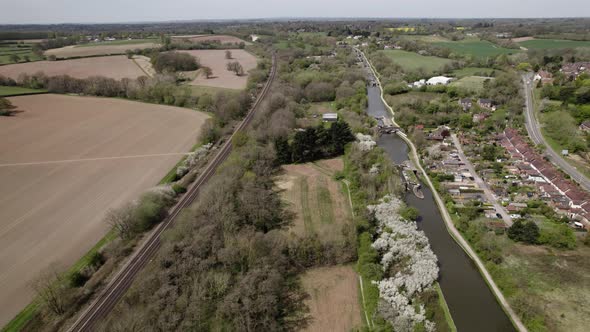 Hatton 1 Bb Hatton Locks Grand Union Canal London Northwestern Railway Line Spring Season Aerial