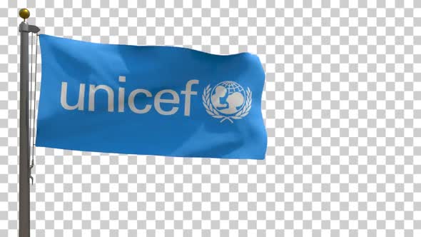 UNICEF Flag on Flagpole with Alpha Channel - 4K alt