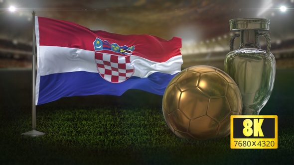 8 K Croatia Flag With Football And Cup Background Loop alt