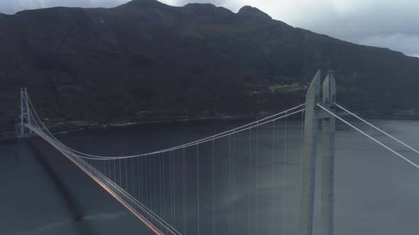 Hardanger Bridge Across the Eidfjorden in Norway in Summer Day. Fjord and Mountains. Aerial View alt
