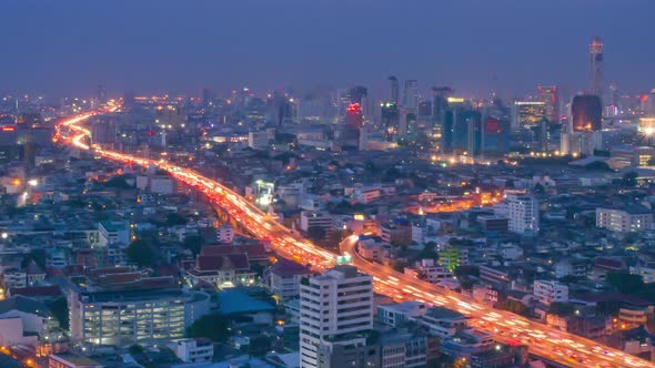 Twilight traffic during rush hour in business area at Bangkok,Thailand.