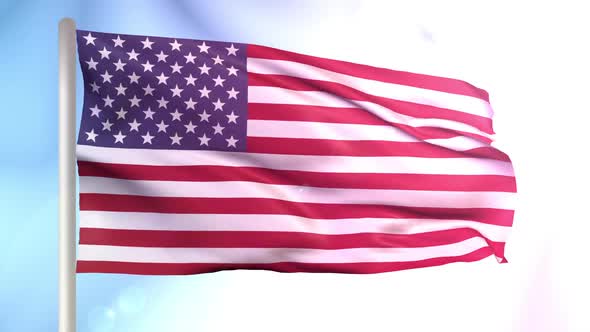 USA Flag with sunny sky background