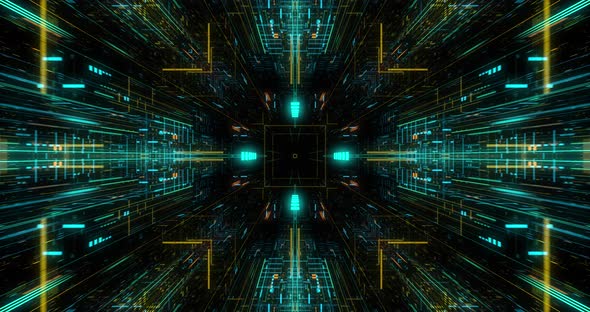 Seamless fly through of abstract circuitry with digital grid background alt