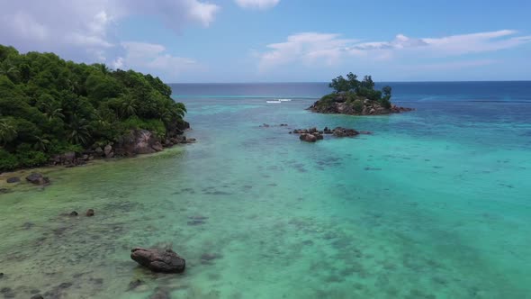 Aerial view of wild coastline at Fairyland, Seychelles. alt