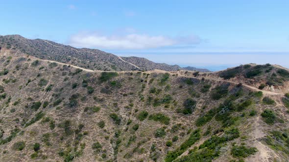 Aerial View of Hiking Trails on the Top of Santa Catalina Island Mountains