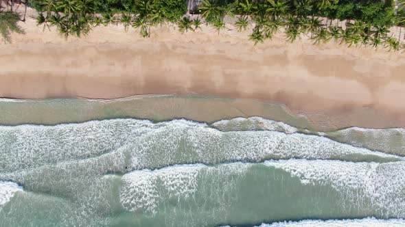 Top View of the Giant Waves foaming and Splashing on the beach.